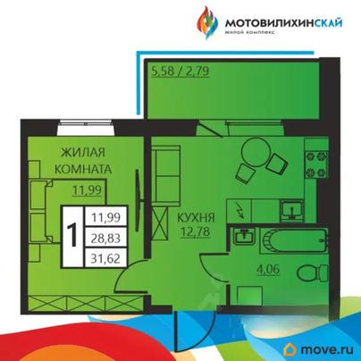 1-комн. квартира, 31.62 м&sup2;