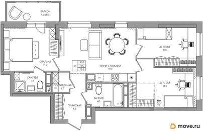 3-комн. квартира, 73 м&sup2;