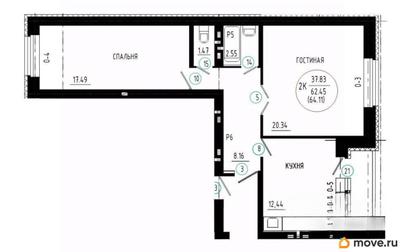 2-комн. квартира, 65.78 м&sup2;