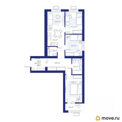 4-комн. квартира, 80.9 м&sup2;
