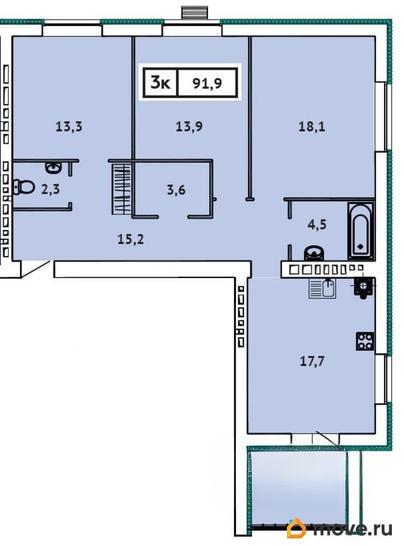 3-комн. квартира, 91.9 м&sup2;