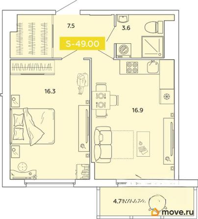 2-комн. квартира, 49 м&sup2;