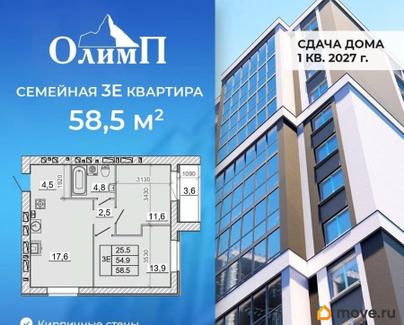 3-комн. квартира, 58.5 м&sup2;