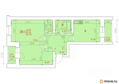 2-комн. квартира, 70.77 м&sup2;