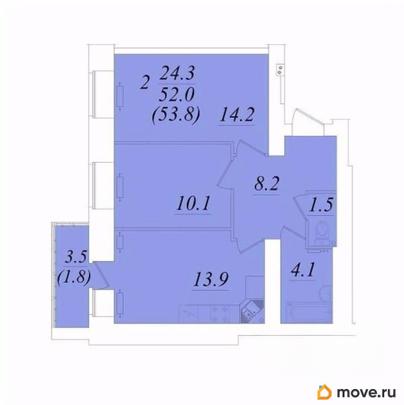2-комн. квартира, 53.8 м&sup2;