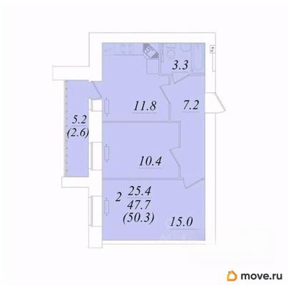 2-комн. квартира, 50.3 м&sup2;