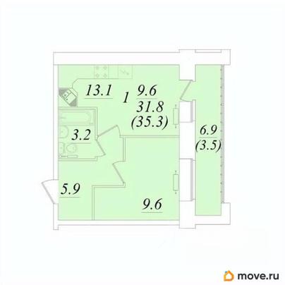 1-комн. квартира, 35.3 м&sup2;