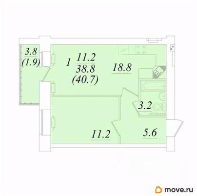 1-комн. квартира, 40.7 м&sup2;