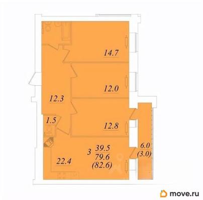 3-комн. квартира, 82.6 м&sup2;
