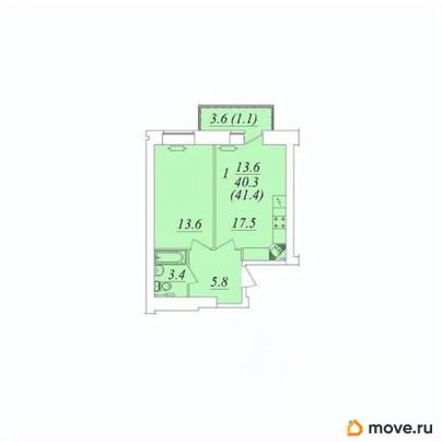 1-комн. квартира, 41.4 м&sup2;
