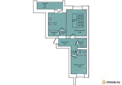 2-комн. квартира, 59.64 м&sup2;