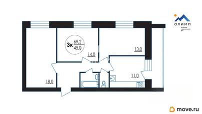 3-комн. квартира, 69.2 м&sup2;