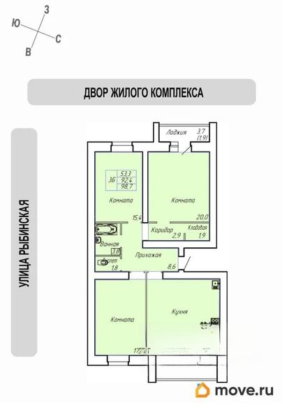 3-комн. квартира, 98.7 м&sup2;