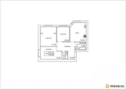 3-комн. квартира, 78.09 м&sup2;