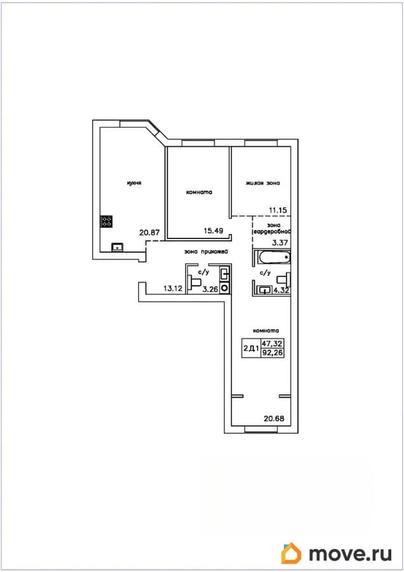 3-комн. квартира, 92.26 м&sup2;