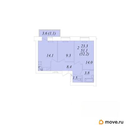 2-комн. квартира, 52.2 м&sup2;