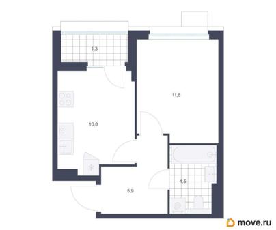 1-комн. квартира, 34.3 м&sup2;