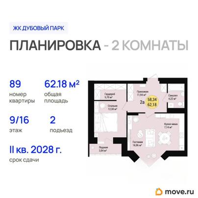 2-комн. квартира, 62.2 м&sup2;