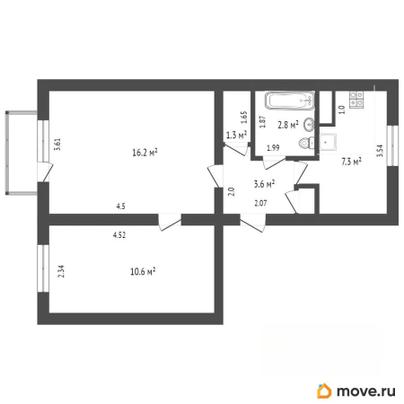 2-комн. квартира, 44.5 м&sup2;