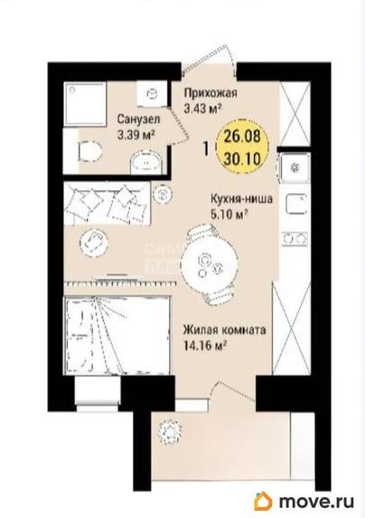 студия, 30 м&sup2;