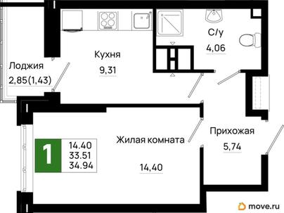 1-комн. квартира, 34.94 м&sup2;