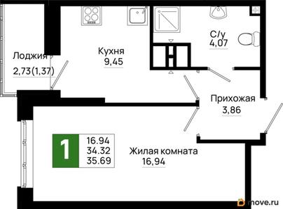 1-комн. квартира, 35.69 м&sup2;