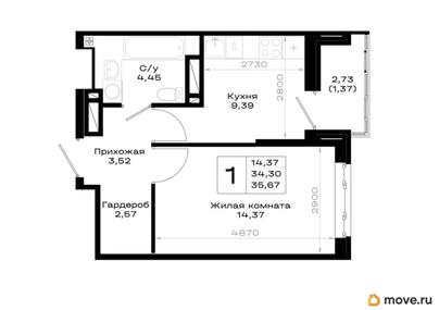 1-комн. квартира, 35.67 м&sup2;