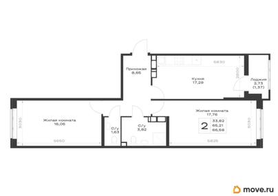 2-комн. квартира, 66.58 м&sup2;