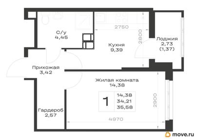 1-комн. квартира, 35.58 м&sup2;
