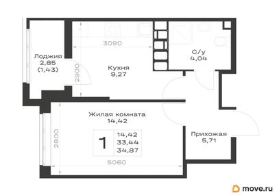 1-комн. квартира, 34.87 м&sup2;