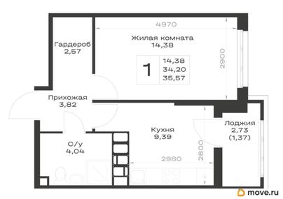 1-комн. квартира, 35.57 м&sup2;