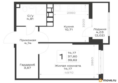 1-комн. квартира, 39.62 м&sup2;