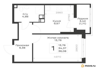 1-комн. квартира, 36.08 м&sup2;