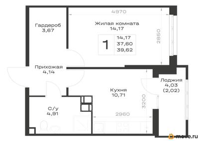 1-комн. квартира, 39.62 м&sup2;
