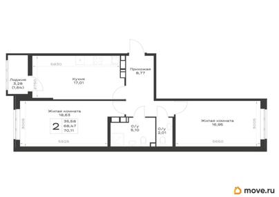 2-комн. квартира, 70.11 м&sup2;