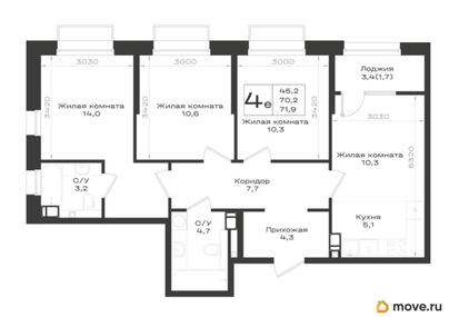 4-комн. квартира, 71.9 м&sup2;