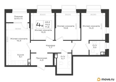 4-комн. квартира, 71.9 м&sup2;