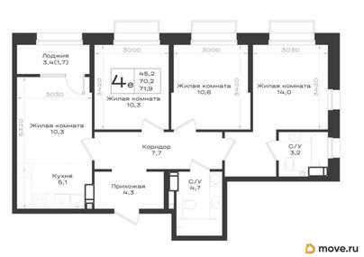 4-комн. квартира, 71.9 м&sup2;