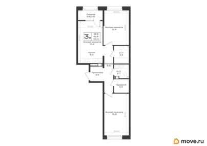 3-комн. квартира, 64.4 м&sup2;