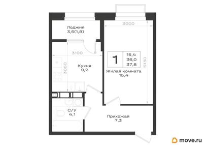 1-комн. квартира, 37.8 м&sup2;