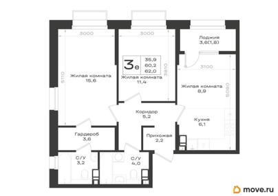 3-комн. квартира, 62 м&sup2;