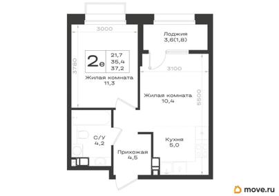 2-комн. квартира, 37.2 м&sup2;