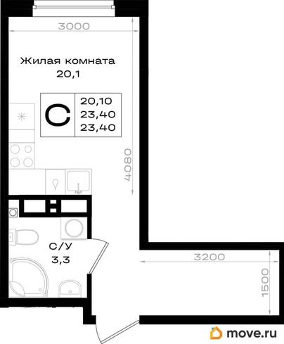 студия, 23.4 м&sup2;