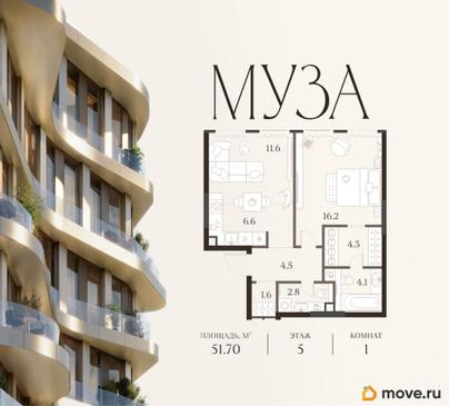 1-комн. квартира, 51.7 м&sup2;