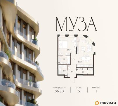 1-комн. квартира, 56.3 м&sup2;