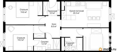 3-комн. квартира, 80.8 м&sup2;