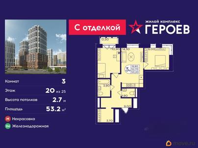 3-комн. квартира, 53.2 м&sup2;