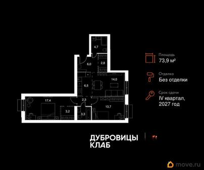3-комн. квартира, 73.9 м&sup2;