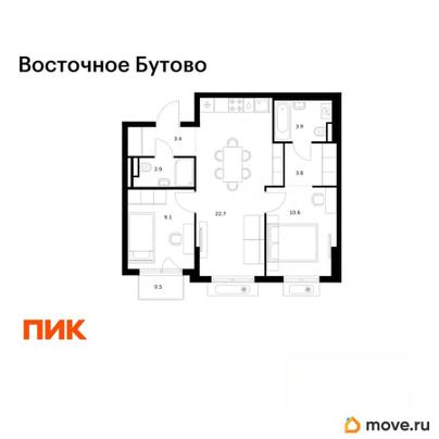 2-комн. квартира, 56.9 м&sup2;