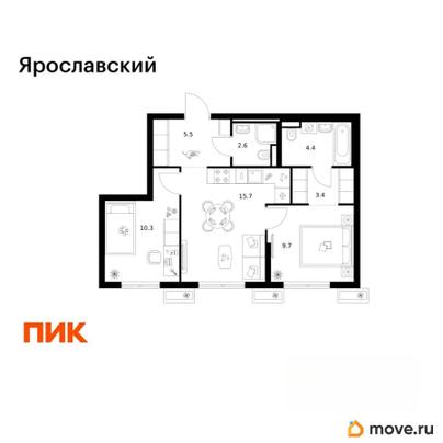 2-комн. квартира, 51.6 м&sup2;